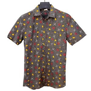 Marvel Deadpool Mens Small Gray‎ Button Down Shirt Tacos Katana Logo Mad Engine